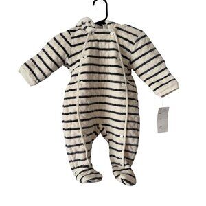 NWT Nordstrom Baby Quilted Striped Hooded Footed Coverall 3 Months Ivory & Gray